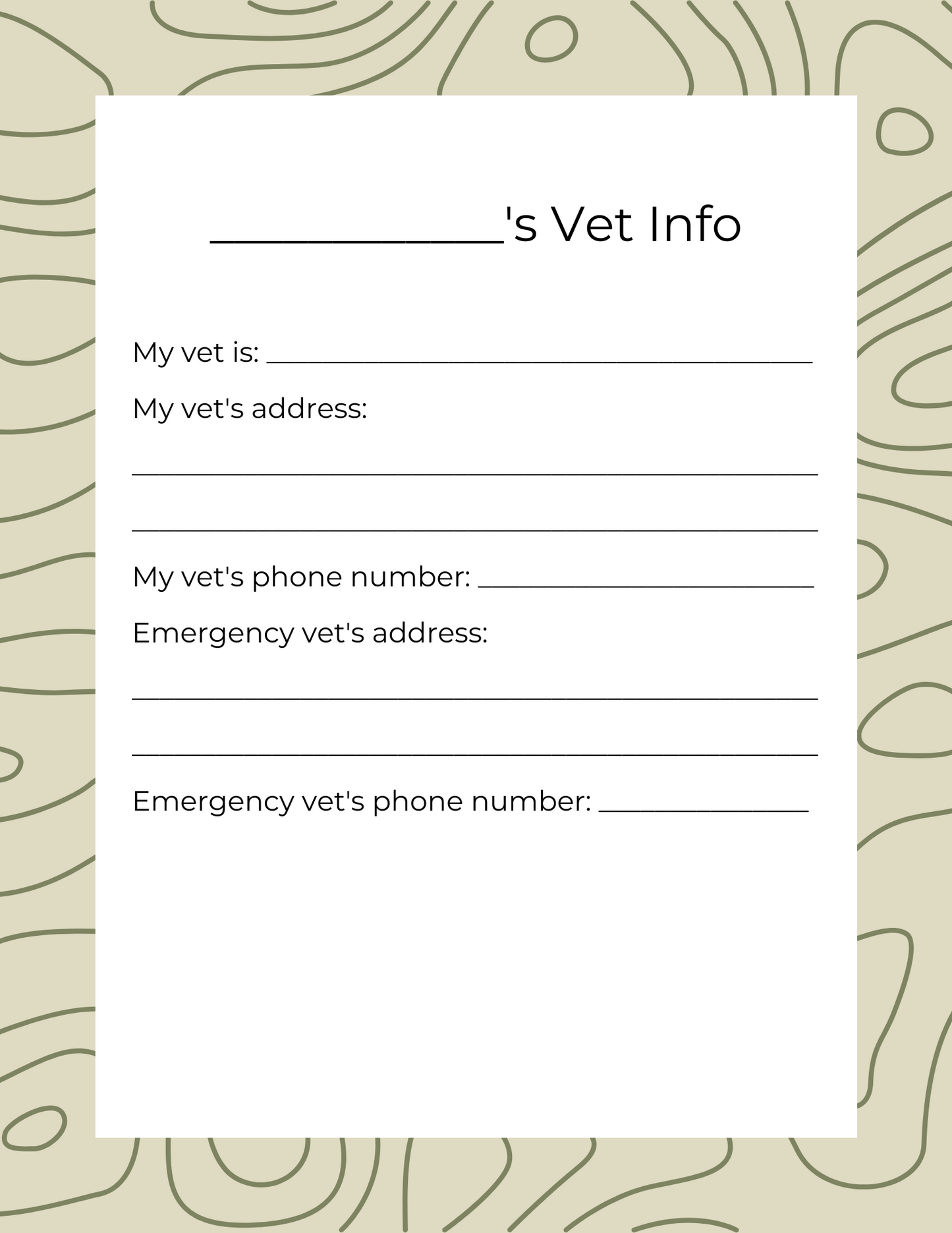 Topographic Pet Care Binder Printable