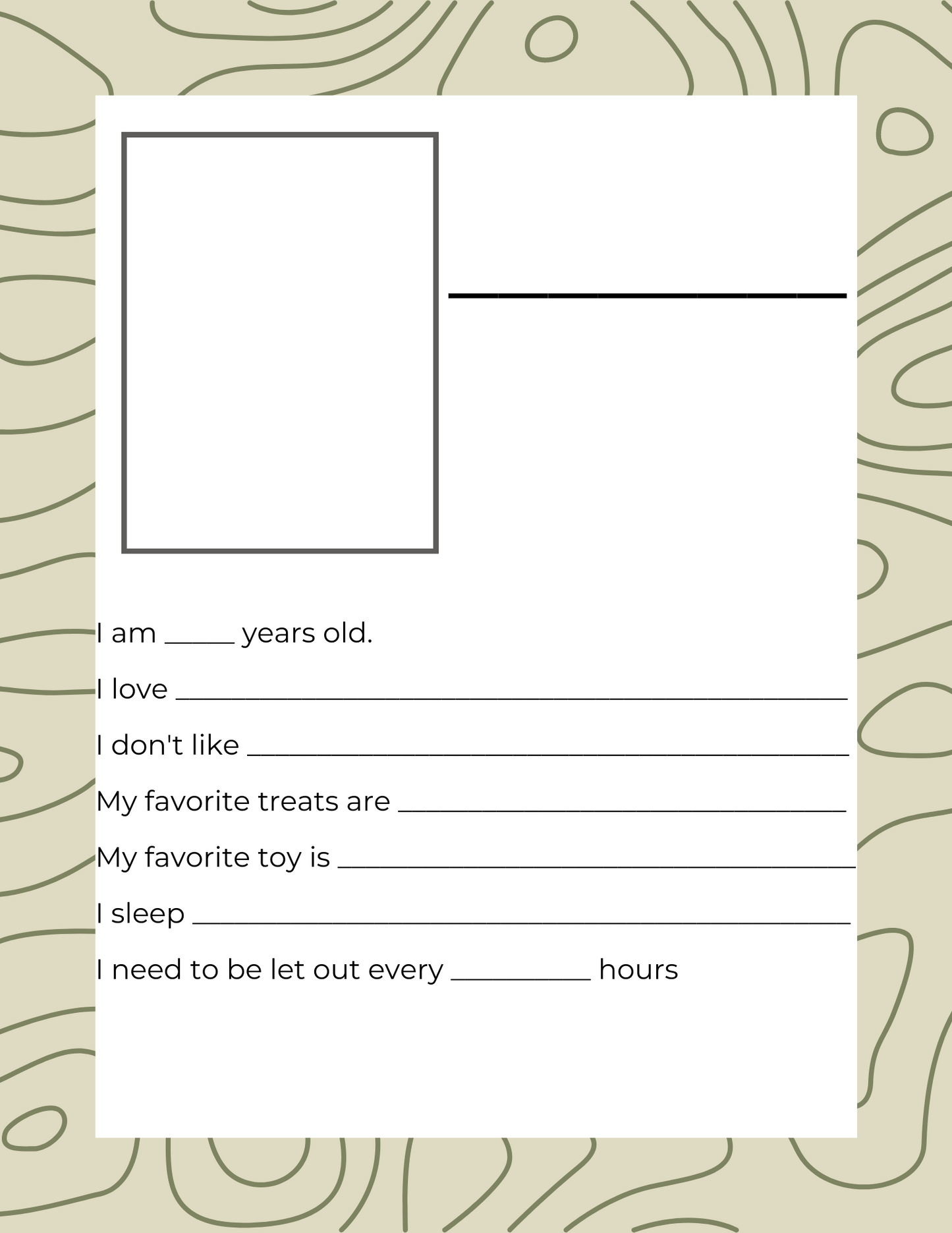 Topographic Pet Care Binder Printable