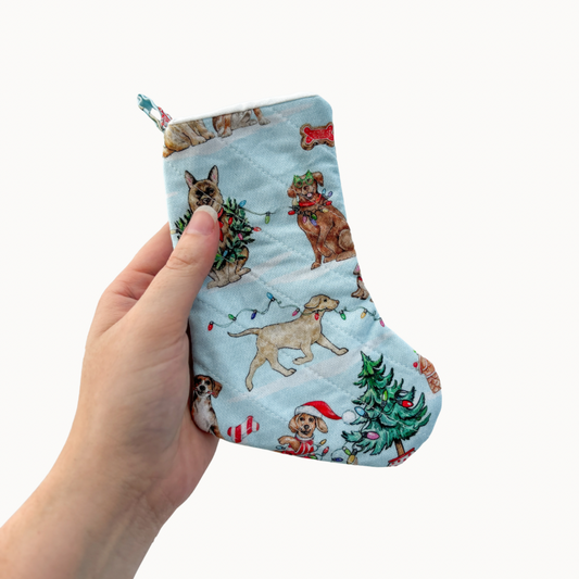 Mini Christmas Stocking - Festive Dogs