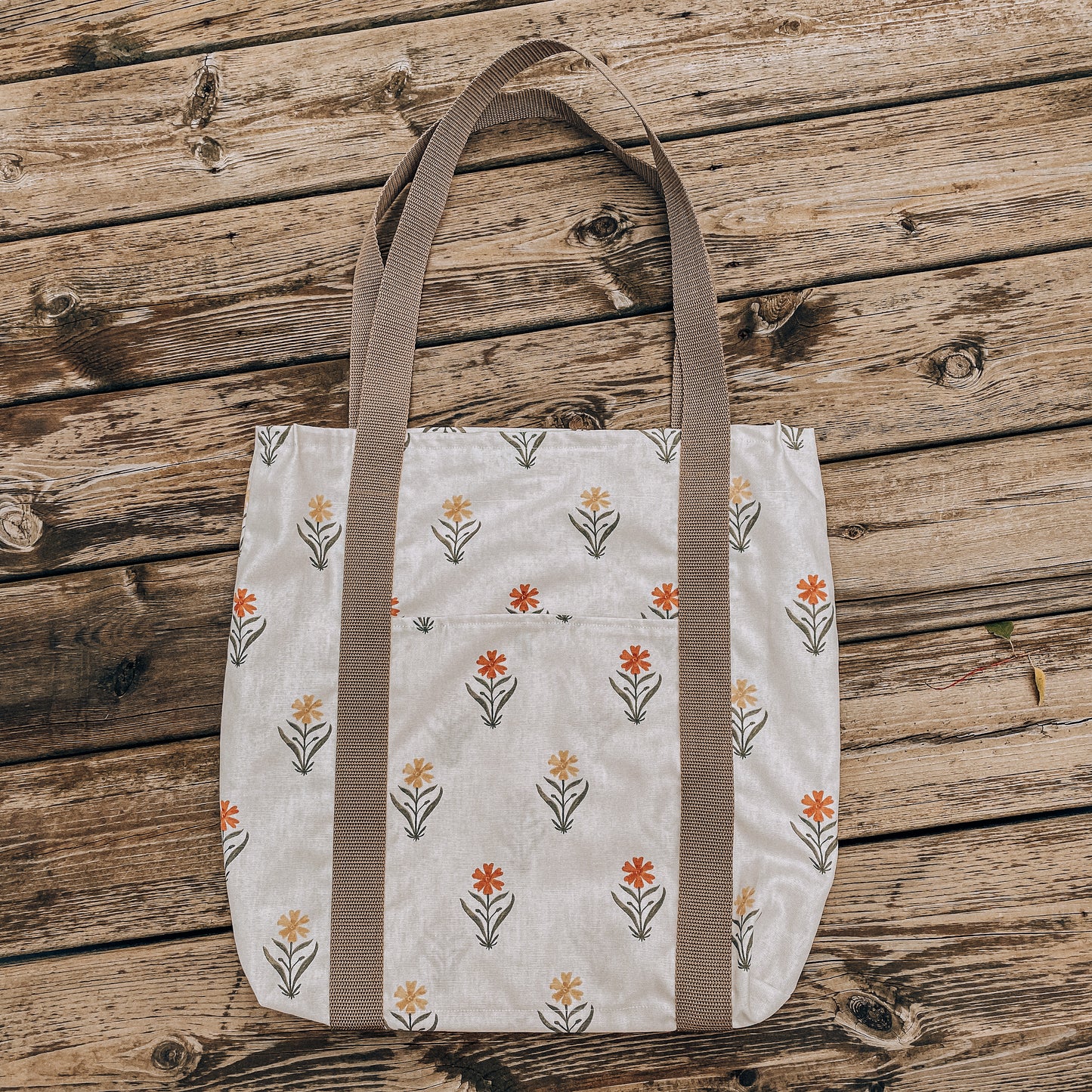 Boho wildflower outdoorsy granola tan canvas tote