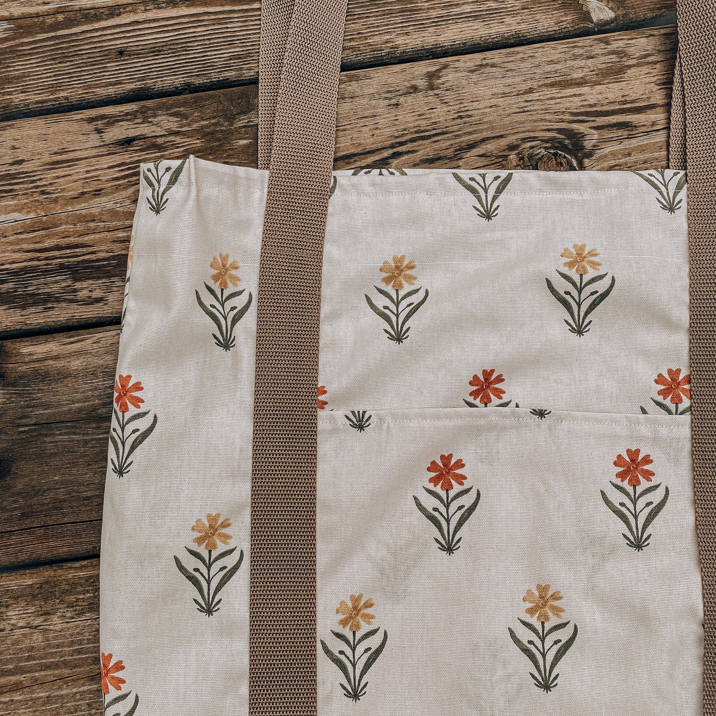 Boho wildflower outdoorsy granola tan canvas tote