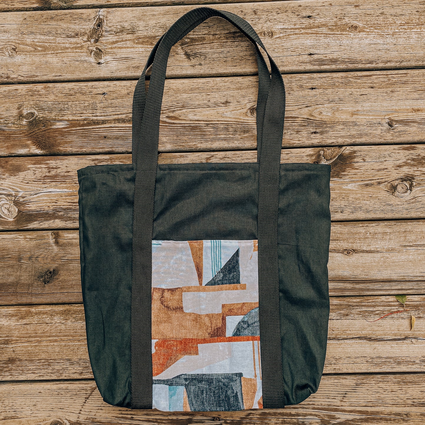 Black boho abstract canvas tote 