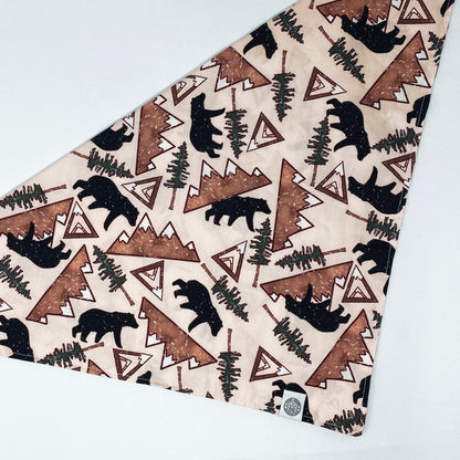 Black bear mountain pine tree patterned tie dog bandana