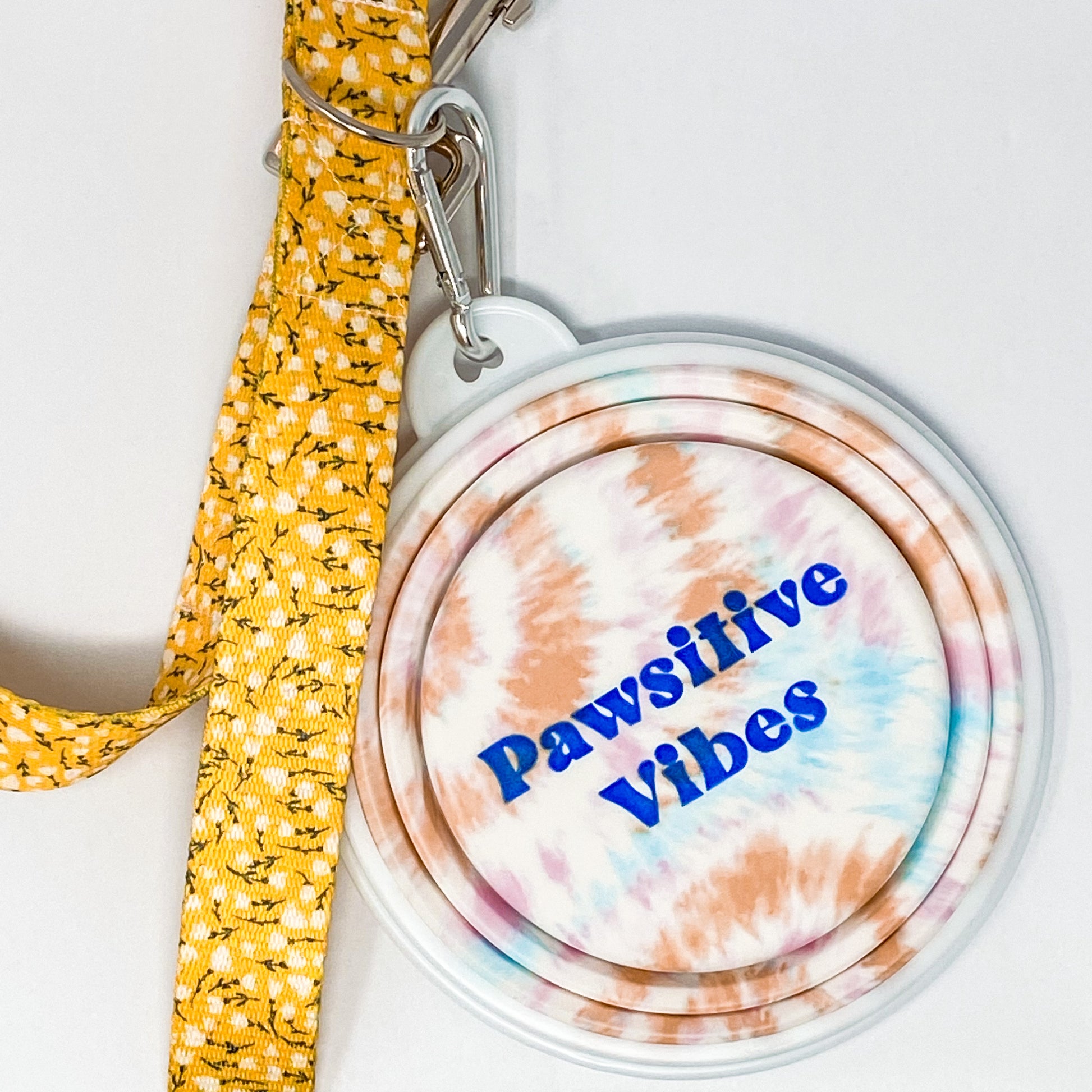 Pawsitive vibes tie dye collapsible travel dog bowl