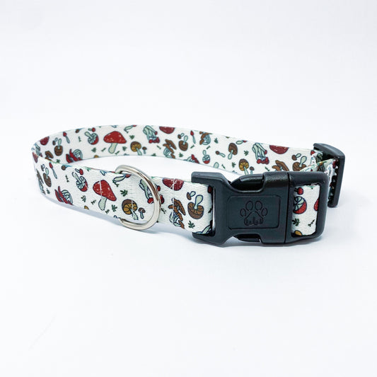 Mushroom print granola outdoorsy cottagecore dog collar