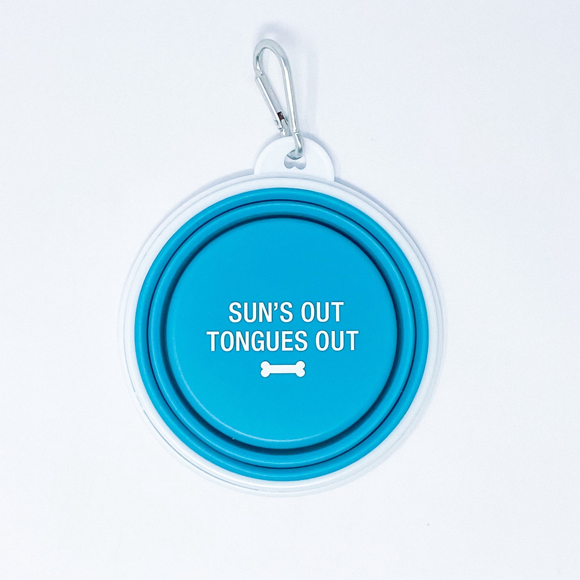 Sun's out tongues out teal blue collapsible travel dog bowl